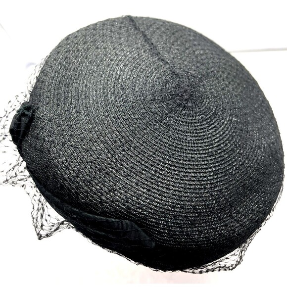 Vintage Valerie Modes Black Pillbox Hat 1950s Veiled Fascinator Bow Net Milliner - Picture 8 of 10